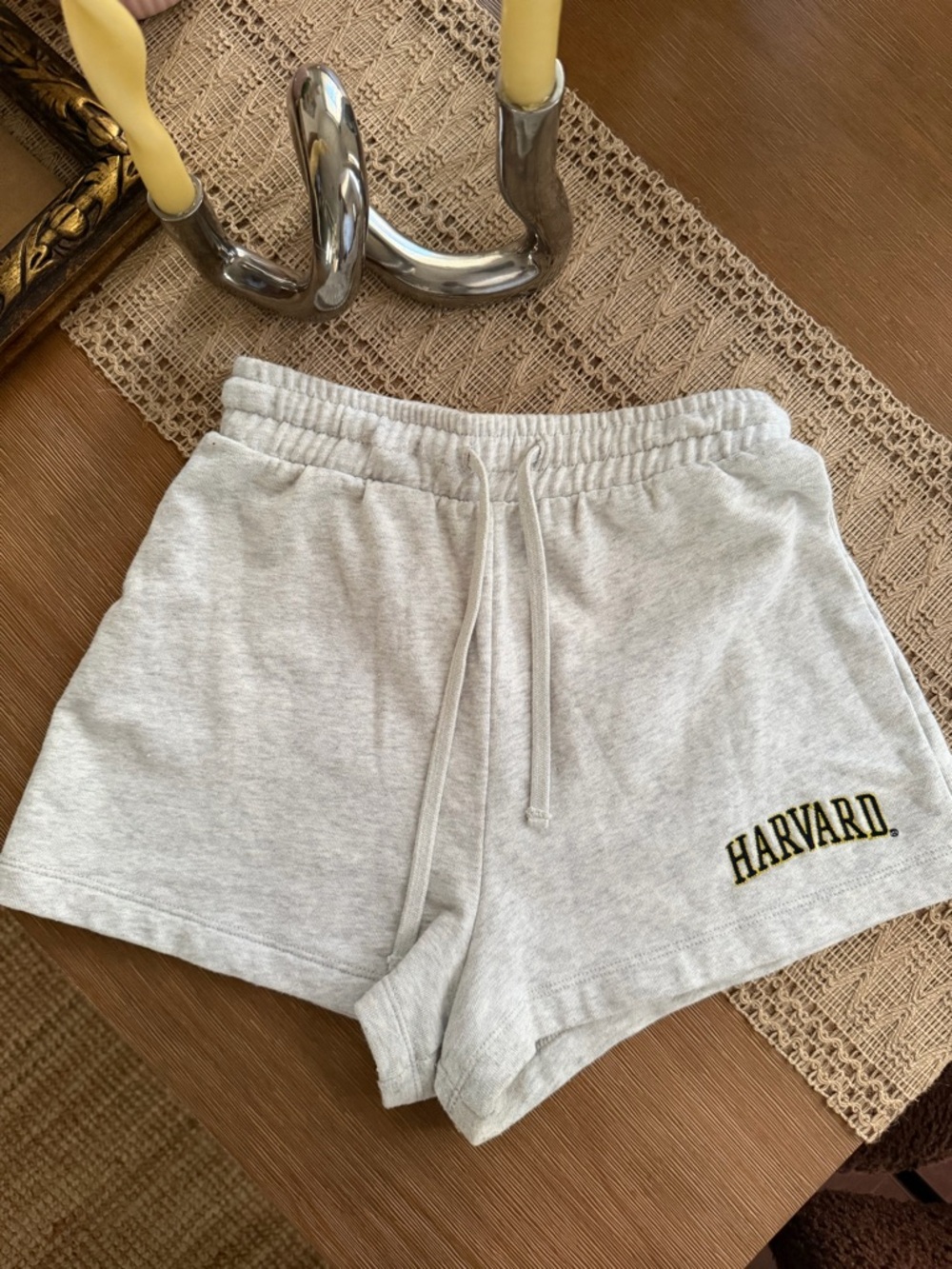 Zara Harvard Light Gray Cotton-Blend Sweat Shorts